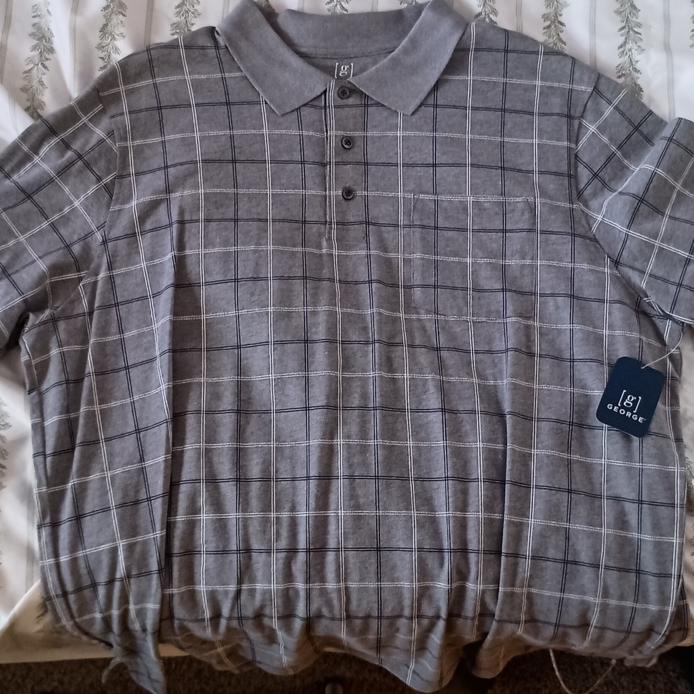 George Men's Charcoal Checkered Polo